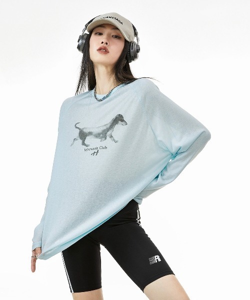 SHEPP（シープ）の「【26年秋冬新作】ドッグ グラフィック ラグラン シアー ロングTシャツ ロンT（Tシャツ/カットソー・レディース・ピンク/サックスブルー/ホワイト・F）」の8枚目の写真