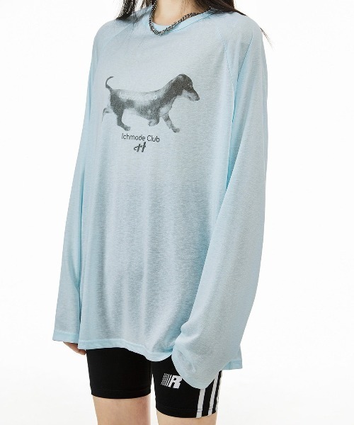 SHEPP（シープ）の「【26年秋冬新作】ドッグ グラフィック ラグラン シアー ロングTシャツ ロンT（Tシャツ/カットソー・レディース・ピンク/サックスブルー/ホワイト・F）」の12枚目の写真