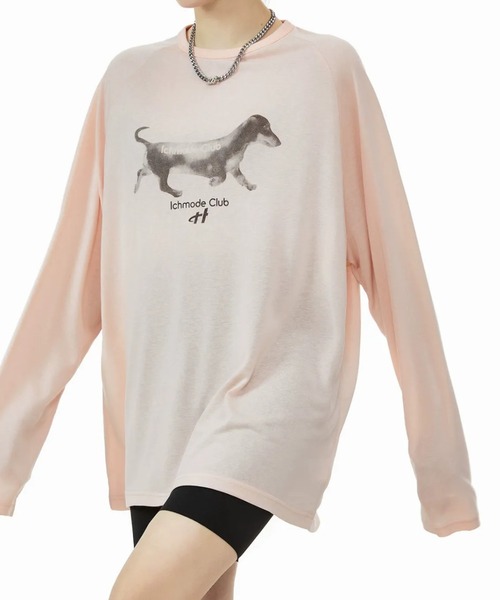 SHEPP（シープ）の「【26年秋冬新作】ドッグ グラフィック ラグラン シアー ロングTシャツ ロンT（Tシャツ/カットソー・レディース・ピンク/サックスブルー/ホワイト・F）」の19枚目の写真