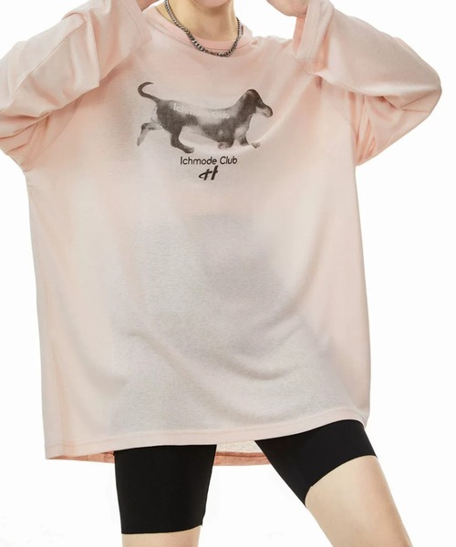 SHEPP（シープ）の「【26年秋冬新作】ドッグ グラフィック ラグラン シアー ロングTシャツ ロンT（Tシャツ/カットソー・レディース・ピンク/サックスブルー/ホワイト・F）」の20枚目の写真