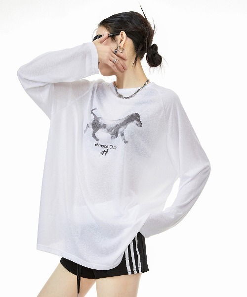 SHEPP（シープ）の「【26年秋冬新作】ドッグ グラフィック ラグラン シアー ロングTシャツ ロンT（Tシャツ/カットソー・レディース・ピンク/サックスブルー/ホワイト・F）」の17枚目の写真