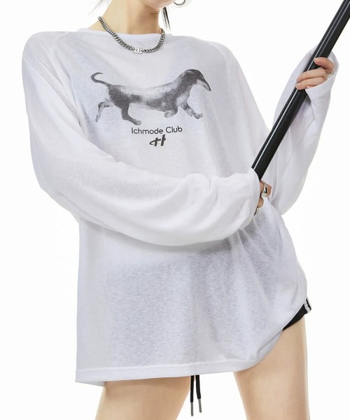 SHEPP（シープ）の「【26年秋冬新作】ドッグ グラフィック ラグラン シアー ロングTシャツ ロンT（Tシャツ/カットソー・レディース・ピンク/サックスブルー/ホワイト・F）」の18枚目の写真