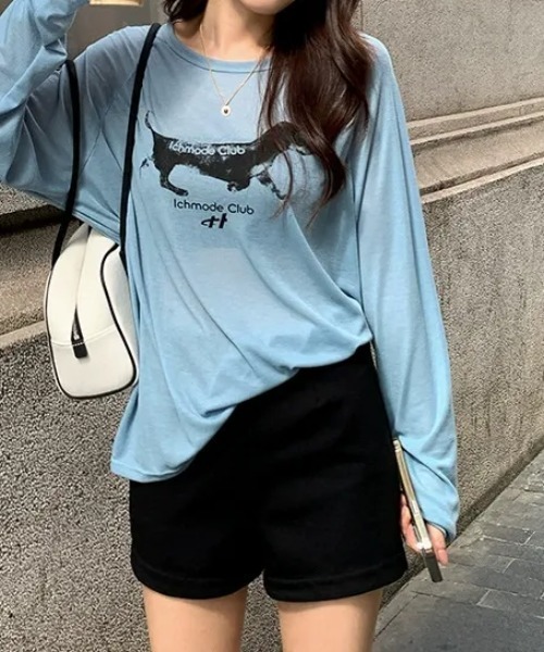 SHEPP（シープ）の「【26年秋冬新作】ドッグ グラフィック ラグラン シアー ロングTシャツ ロンT（Tシャツ/カットソー・レディース・ピンク/サックスブルー/ホワイト・F）」の13枚目の写真