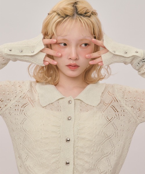loin nuit(ロワンニュイ)の「glitter sheer knit cardigan / グリッターシアーニットカーディガン(カーディガン/ボレロ・レディース・アイボリー/ブルー/ワインレッド・FREE)」の2枚目の写真