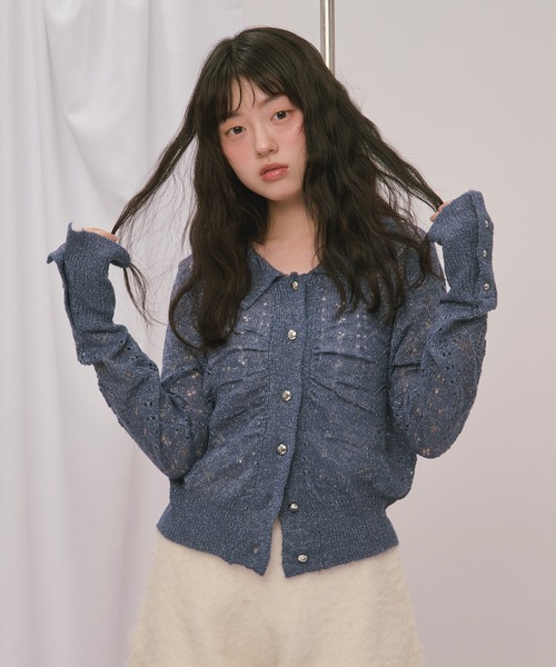 loin nuit(ロワンニュイ)の「glitter sheer knit cardigan / グリッターシアーニットカーディガン(カーディガン/ボレロ・レディース・アイボリー/ブルー/ワインレッド・FREE)」の6枚目の写真