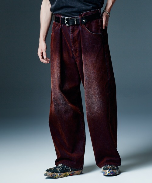 glamb(グラム)の「Gloss Flockey Denim Pants / グロスフロッキーデニムパンツ(デニムパンツ・メンズ・ブラック/ワイン・M/S/L)」の5枚目の写真