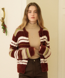 Color Scheme Striped Knit Cardigan (Burgundy)