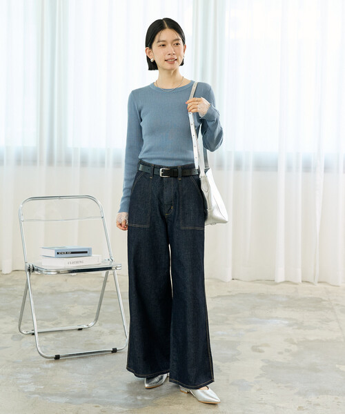 FREAK'S STORE(フリークスストア)の「ウォッシャブル レースドッキング リブニット/洗えるニット(ニット/セーター・レディース・ブルー/オフホワイト/ベージュ/ブラック・フリ-)」の5枚目の写真