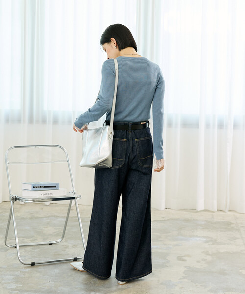 FREAK'S STORE(フリークスストア)の「ウォッシャブル レースドッキング リブニット/洗えるニット(ニット/セーター・レディース・ブルー/オフホワイト/ベージュ/ブラック・フリ-)」の7枚目の写真