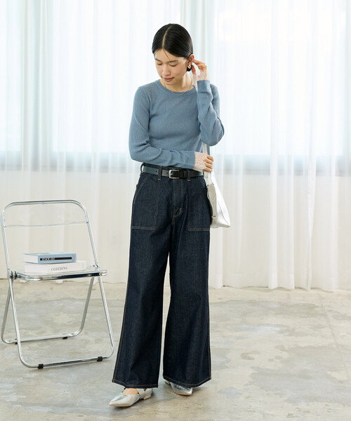 FREAK'S STORE(フリークスストア)の「ウォッシャブル レースドッキング リブニット/洗えるニット(ニット/セーター・レディース・ブルー/オフホワイト/ベージュ/ブラック・フリ-)」の8枚目の写真