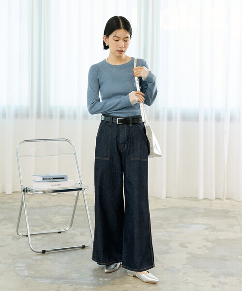 FREAK'S STORE(フリークスストア)の「ウォッシャブル レースドッキング リブニット/洗えるニット(ニット/セーター・レディース・ブルー/オフホワイト/ベージュ/ブラック・フリ-)」の9枚目の写真