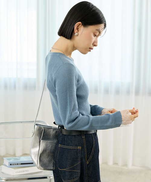 FREAK'S STORE(フリークスストア)の「ウォッシャブル レースドッキング リブニット/洗えるニット(ニット/セーター・レディース・ブルー/オフホワイト/ベージュ/ブラック・フリ-)」の11枚目の写真