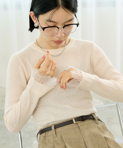 FREAK'S STORE(フリークスストア)の「ウォッシャブル レースドッキング リブニット/洗えるニット(ニット/セーター・レディース・ブルー/オフホワイト/ベージュ/ブラック・フリ-)」の18枚目の写真