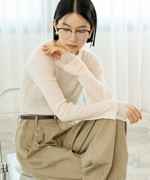 FREAK'S STORE(フリークスストア)の「ウォッシャブル レースドッキング リブニット/洗えるニット(ニット/セーター・レディース・ブルー/オフホワイト/ベージュ/ブラック・フリ-)」の19枚目の写真