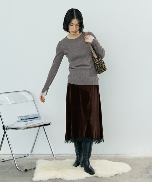 FREAK'S STORE(フリークスストア)の「ウォッシャブル レースドッキング リブニット/洗えるニット(ニット/セーター・レディース・ブルー/オフホワイト/ベージュ/ブラック・フリ-)」の22枚目の写真