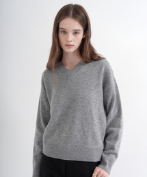 Merino Wool 100% V-neck Knit (gray)