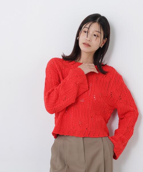 N.（N. Natural Beauty Basic）（エヌエヌナチュラルビューティーベーシック）の「レース柄編みニット（ニット/セーター・レディース・オフホワイト/ブラック/レッド・FREE）」の3枚目の写真