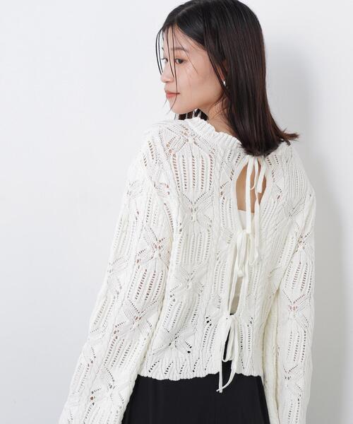 N.（N. Natural Beauty Basic）（エヌエヌナチュラルビューティーベーシック）の「レース柄編みニット（ニット/セーター・レディース・オフホワイト/ブラック/レッド・FREE）」の2枚目の写真