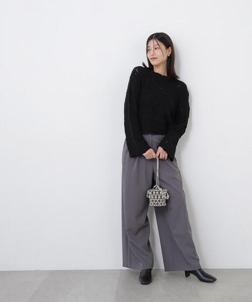 N.（N. Natural Beauty Basic）（エヌエヌナチュラルビューティーベーシック）の「レース柄編みニット（ニット/セーター・レディース・オフホワイト/ブラック/レッド・FREE）」の4枚目の写真