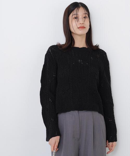 N.（N. Natural Beauty Basic）（エヌエヌナチュラルビューティーベーシック）の「レース柄編みニット（ニット/セーター・レディース・オフホワイト/ブラック/レッド・FREE）」の5枚目の写真