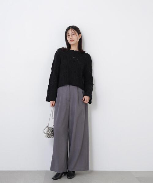 N.（N. Natural Beauty Basic）（エヌエヌナチュラルビューティーベーシック）の「レース柄編みニット（ニット/セーター・レディース・オフホワイト/ブラック/レッド・FREE）」の8枚目の写真