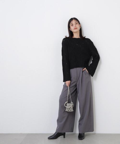 N.（N. Natural Beauty Basic）（エヌエヌナチュラルビューティーベーシック）の「レース柄編みニット（ニット/セーター・レディース・オフホワイト/ブラック/レッド・FREE）」の10枚目の写真
