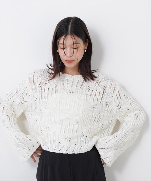 N.（N. Natural Beauty Basic）（エヌエヌナチュラルビューティーベーシック）の「レース柄編みニット（ニット/セーター・レディース・オフホワイト/ブラック/レッド・FREE）」の13枚目の写真