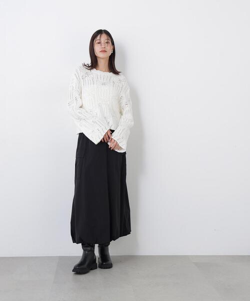 N.（N. Natural Beauty Basic）（エヌエヌナチュラルビューティーベーシック）の「レース柄編みニット（ニット/セーター・レディース・オフホワイト/ブラック/レッド・FREE）」の14枚目の写真