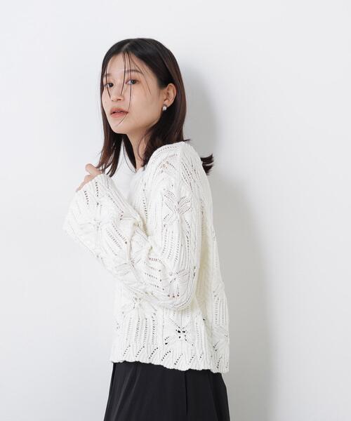 N.（N. Natural Beauty Basic）（エヌエヌナチュラルビューティーベーシック）の「レース柄編みニット（ニット/セーター・レディース・オフホワイト/ブラック/レッド・FREE）」の15枚目の写真