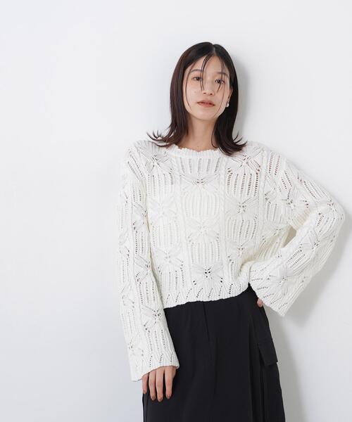 N.（N. Natural Beauty Basic）（エヌエヌナチュラルビューティーベーシック）の「レース柄編みニット（ニット/セーター・レディース・オフホワイト/ブラック/レッド・FREE）」の17枚目の写真