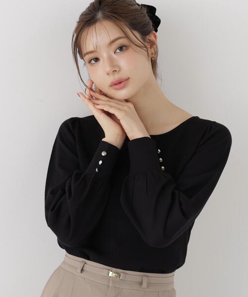 PROPORTION BODY DRESSING(プロポーションボディドレッシング)の「パフスリーブ総針トップス / 1216270907(ニット/セーター・レディース・ブラック/ホワイト系その他/ブルー・FREE)」の1枚目の写真
