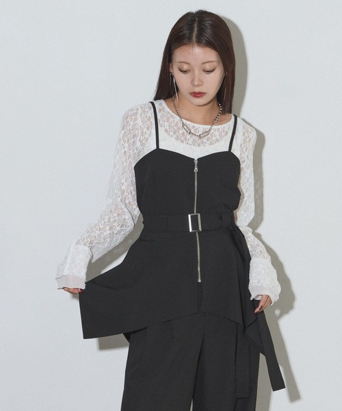 PAGEBOY(ページボーイ)の「リンクセットZIPベルトキャミ【セットアップ対応】(キャミソール・レディース・ブラック/ドット・FREE)」の13枚目の写真