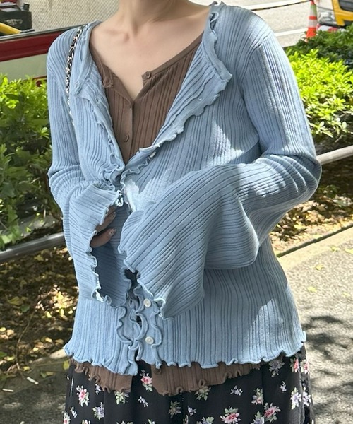 Alley Tokyo(アリートーキョー)の「ふりふりいっぱいレイヤードしてる風カーデ(カーディガン/ボレロ・レディース・レッド/グレー/サックスブルー・FREE)」の1枚目の写真