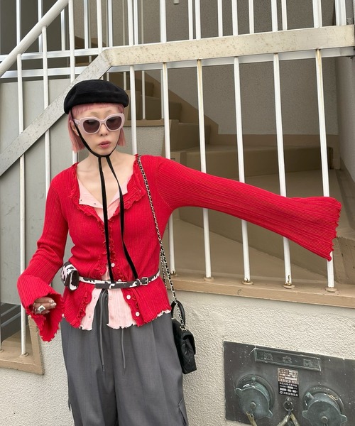 Alley Tokyo(アリートーキョー)の「ふりふりいっぱいレイヤードしてる風カーデ(カーディガン/ボレロ・レディース・レッド/グレー/サックスブルー・FREE)」の4枚目の写真