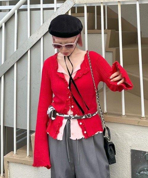Alley Tokyo(アリートーキョー)の「ふりふりいっぱいレイヤードしてる風カーデ(カーディガン/ボレロ・レディース・レッド/グレー/サックスブルー・FREE)」の5枚目の写真
