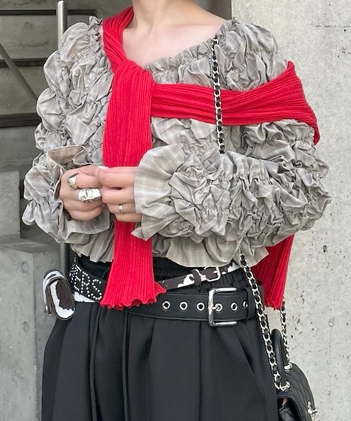 Alley Tokyo(アリートーキョー)の「ふりふりいっぱいレイヤードしてる風カーデ(カーディガン/ボレロ・レディース・レッド/グレー/サックスブルー・FREE)」の12枚目の写真