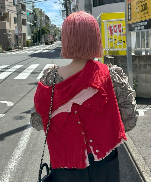 Alley Tokyo(アリートーキョー)の「ふりふりいっぱいレイヤードしてる風カーデ(カーディガン/ボレロ・レディース・レッド/グレー/サックスブルー・FREE)」の7枚目の写真