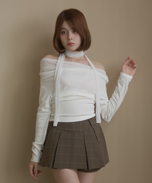 M DOLLY（エムドリー）の「Sheer Chloe tops / シアークロエトップス（Tシャツ/カットソー・レディース・ブラック/アイボリー・FREE）」の2枚目の写真