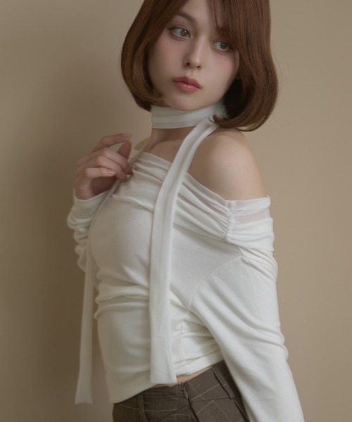 M DOLLY（エムドリー）の「Sheer Chloe tops / シアークロエトップス（Tシャツ/カットソー・レディース・ブラック/アイボリー・FREE）」の10枚目の写真