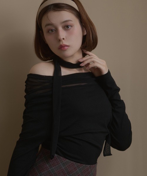 M DOLLY（エムドリー）の「Sheer Chloe tops / シアークロエトップス（Tシャツ/カットソー・レディース・ブラック/アイボリー・FREE）」の3枚目の写真
