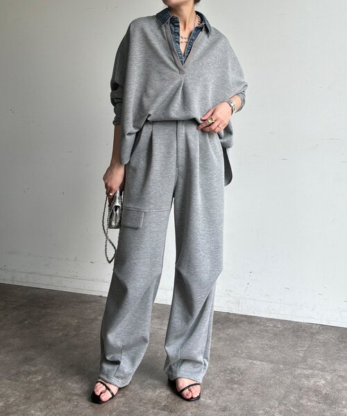 DouDou(ドゥドゥ)の「【WEB限定/セット着用可能】レイヤード風ドルマンスリーブプルオーバー(Tシャツ/カットソー・レディース・ブラック/ベージュ/グレー・FREE)」の16枚目の写真
