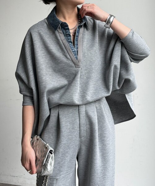 DouDou(ドゥドゥ)の「【WEB限定/セット着用可能】レイヤード風ドルマンスリーブプルオーバー(Tシャツ/カットソー・レディース・ブラック/ベージュ/グレー・FREE)」の21枚目の写真