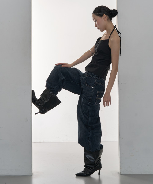 ZIZEMUSEUM（ジゼミュージアム）の「POCKET DETAIL WIDE DENIM PANTS (WASHED DARK BLUE)（デニムパンツ・レディース・その他・LARGE/MEDIUM/SMALL）」の5枚目の写真