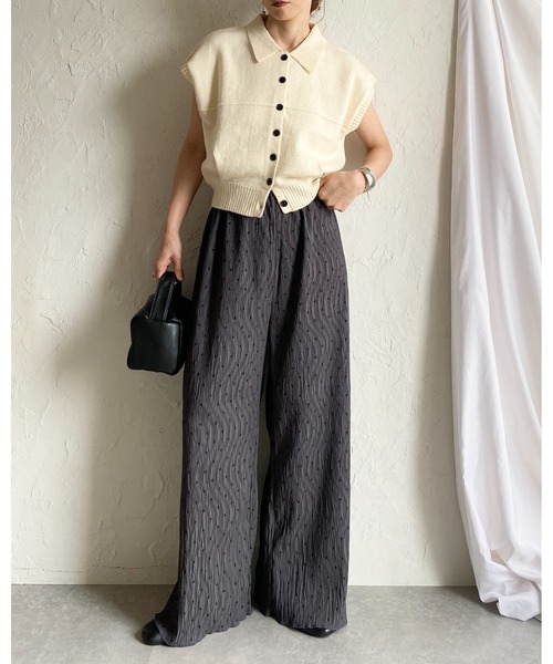 She's Closet(シーズクローゼット)の「ヒョウ柄 レオパード & 水玉 ドット柄 ストレート ワイド プリーツパンツ(その他パンツ・レディース・ブラック/チャコールグレー/ドット/ブラウン・FREE)」の8枚目の写真
