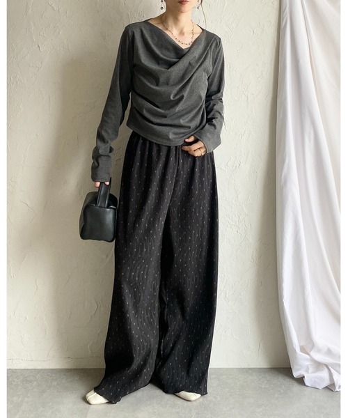 She's Closet(シーズクローゼット)の「ヒョウ柄 レオパード & 水玉 ドット柄 ストレート ワイド プリーツパンツ(その他パンツ・レディース・ブラック/チャコールグレー/ドット/ブラウン・FREE)」の11枚目の写真