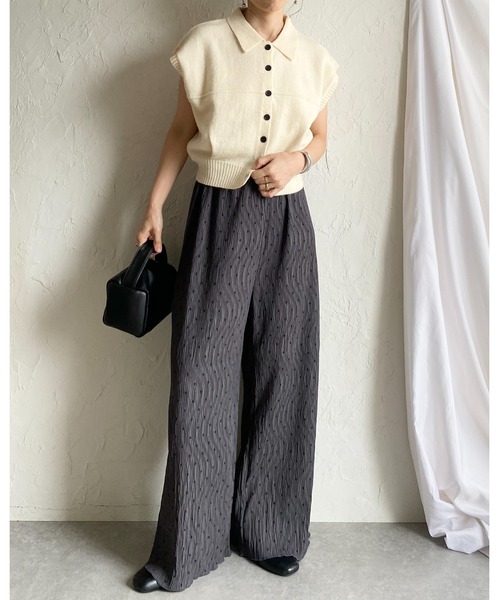 She's Closet(シーズクローゼット)の「ヒョウ柄 レオパード & 水玉 ドット柄 ストレート ワイド プリーツパンツ(その他パンツ・レディース・ブラック/チャコールグレー/ドット/ブラウン・FREE)」の19枚目の写真