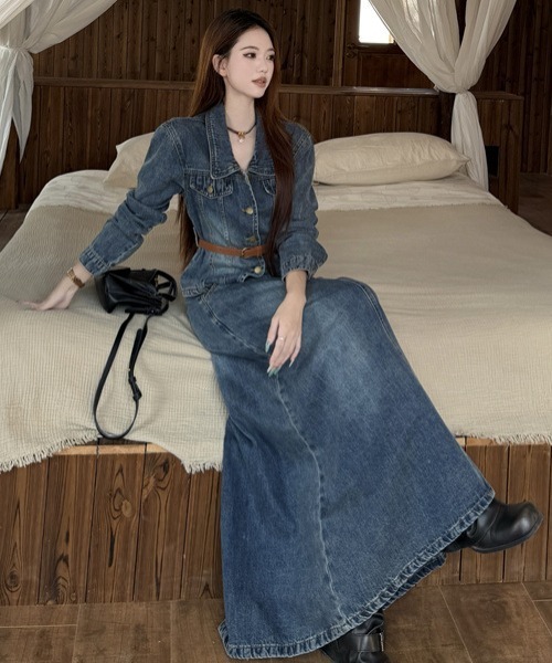 FAVORITO(ファヴォリート)の「デニムトップスロングスカートセットアップ(セットアップ・レディース・ブルー・S/M/L/XL)」の7枚目の写真