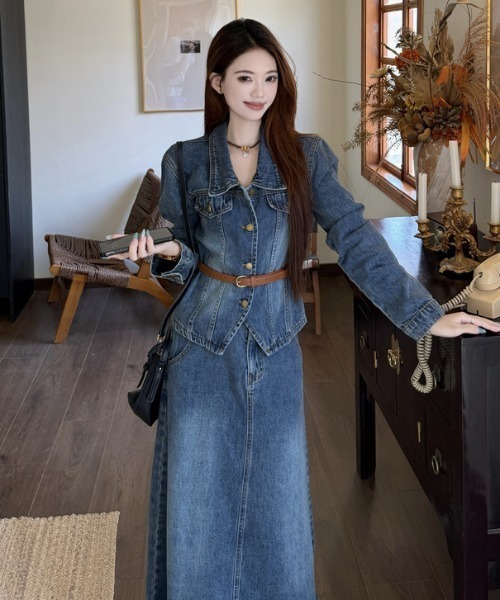 FAVORITO(ファヴォリート)の「デニムトップスロングスカートセットアップ(セットアップ・レディース・ブルー・S/M/L/XL)」の5枚目の写真