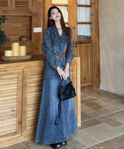 FAVORITO(ファヴォリート)の「デニムトップスロングスカートセットアップ(セットアップ・レディース・ブルー・S/M/L/XL)」の11枚目の写真