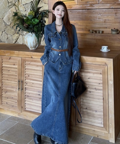 FAVORITO(ファヴォリート)の「デニムトップスロングスカートセットアップ(セットアップ・レディース・ブルー・S/M/L/XL)」の12枚目の写真